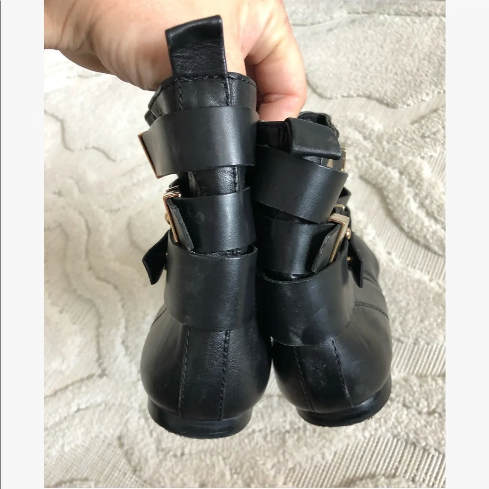 Nine West Black Leather Ankle Booties with Gold Hardware